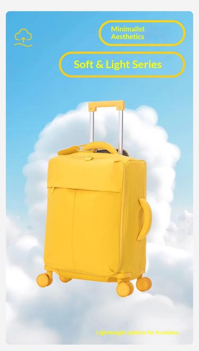 Yellow 20-inch soft-sided carry-on suitcase
