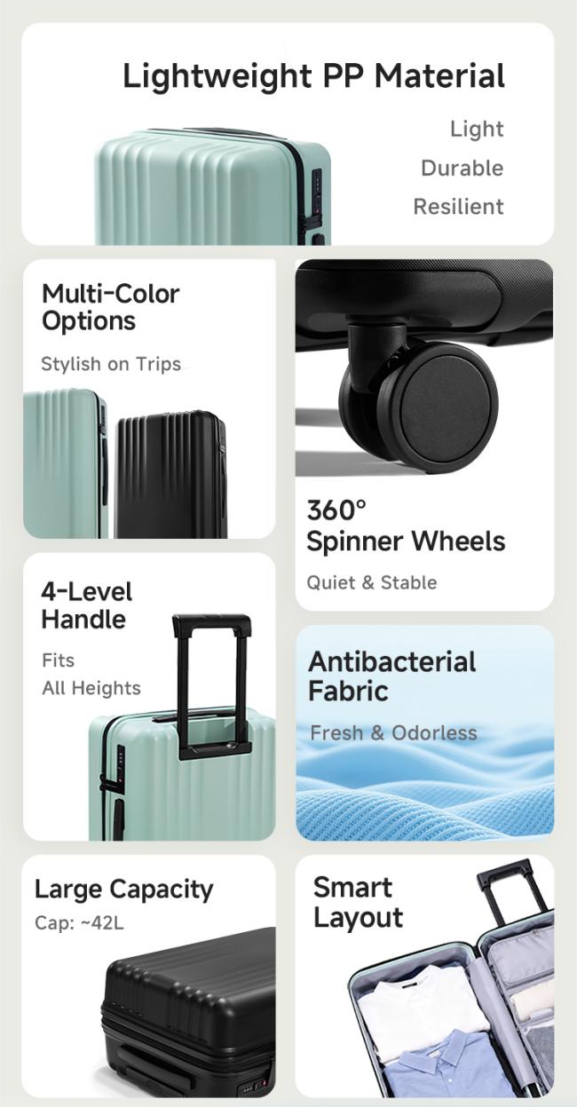 Ultra-lightweight Build 2.6kg Ultra-light 2.6kg Carry-on Luggage for Business Travel Eco-friendly PP Material