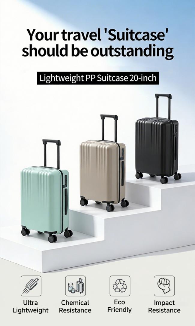 20 inch Lightweight PP Suitcase Lightweight 20 inch PP Suitcase 42L Capacity High Resilience Hardshell Carry-on