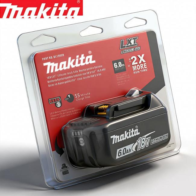 Makita BL1850B battery front view showing LED indicator and specifications