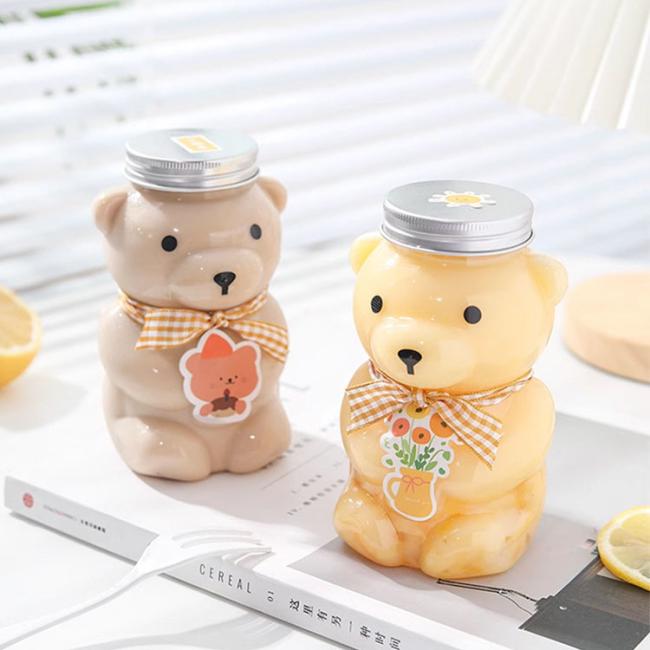 Best Selling Wholesale Bear Shape Pet Plastic Bottle with Cap Juice Milktea Reusable Soft Drink Pet Bottle