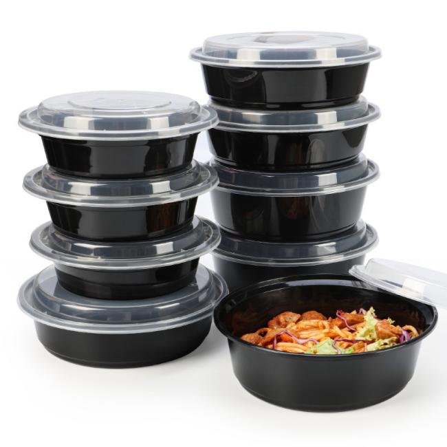 Disposable PP Plastic Takeaway Food Container PP Black Bowl with Lid