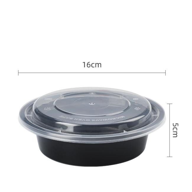 Disposable PP Plastic Takeaway Food Container PP Black Bowl with Lid