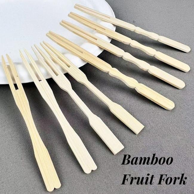 Wholesales Disposable Bamboo Cutlery 9cm Fork Fruitsalad Fork