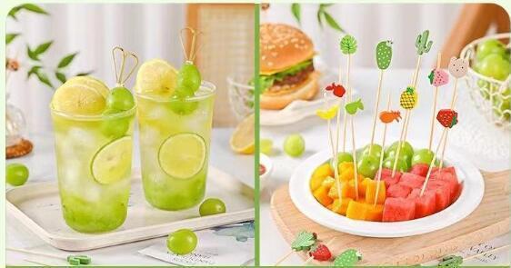 Creative Design Disposable Biodegradable 12 Cm Natural Fruit Fork Cocktail Sticks Wooden Creative Sticks
