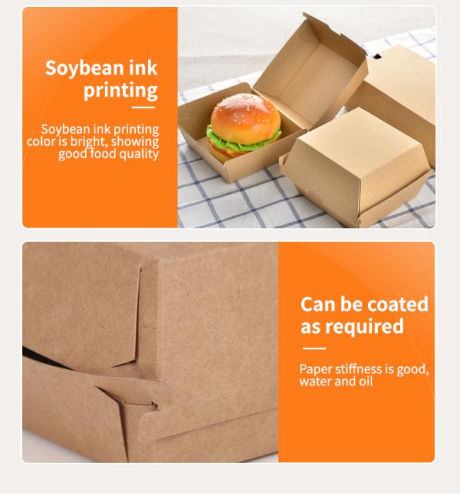 Disposable Kraft Paper Hamburger Container Custom Disposable Burger Packing Box