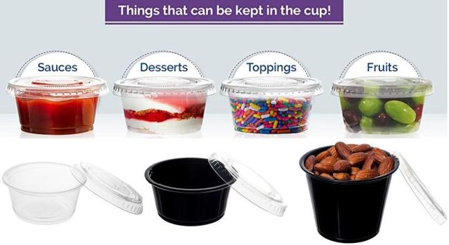 Restaurant to Go Black Disposable Round Dipping Sauce Container PP Plastic Takeaway Food Deli Sauce Cups