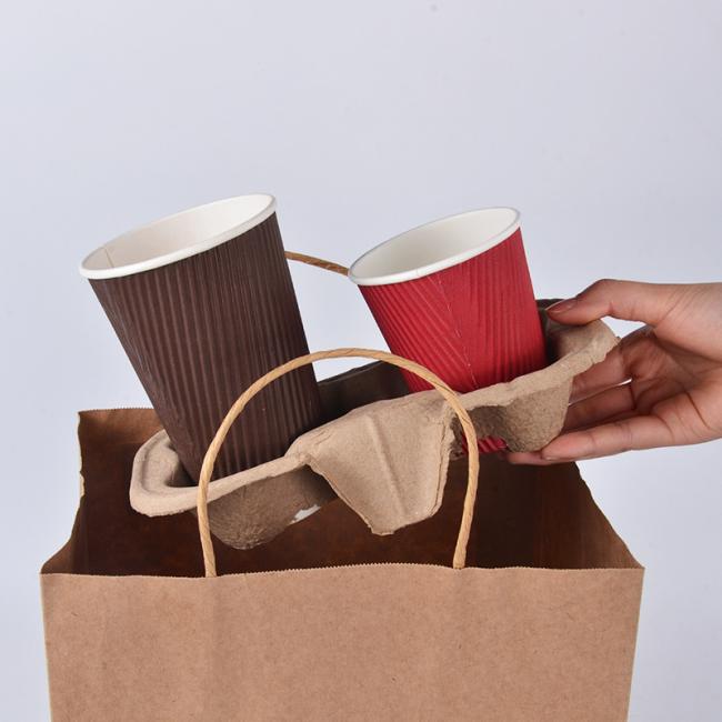 Wholesale Custom Paper Pulp 2/4 Coffee Cup Hot Drink Cup Holder Tray Carrier Pulp Cup Holder