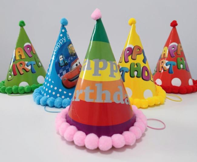 Wholesale New Small Fresh High-End Hairball Paper Birthday Hat Baby One Year Old Adult Creative Party Pointy Hat Customized