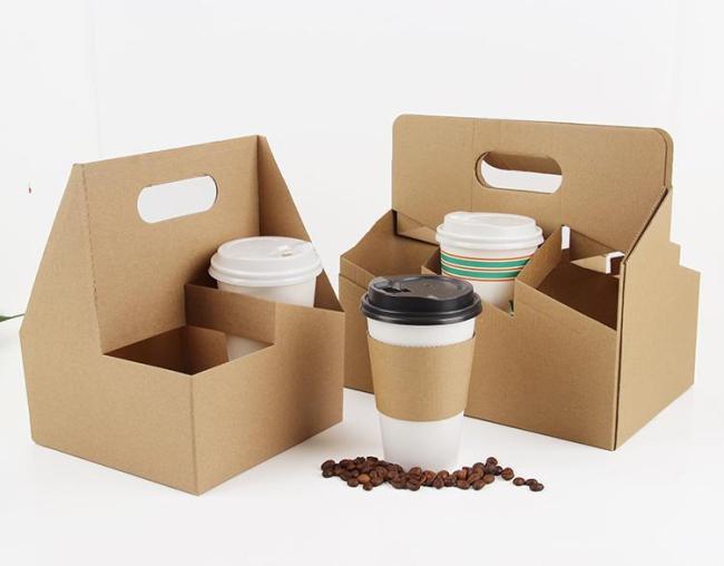 Custom Take Away Hot Drink Coffee Tea Cup Holder Paper Cup Holder with Handle Coffee Carrier