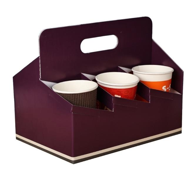 Custom Take Away Hot Drink Coffee Tea Cup Holder Paper Cup Holder with Handle Coffee Carrier