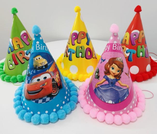 Cartoon Elastic Children′s Birthday and Holiday Parties Paper Decorated Hats Colorful Striped Tricorn Hats Customized