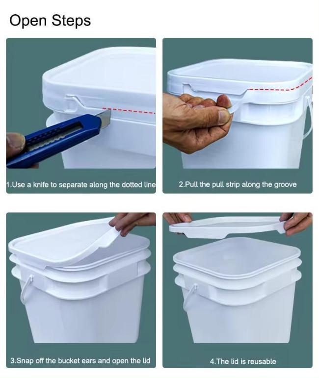 Food Grade Square Rectangle Plastic White Container PP Bucket with Lid