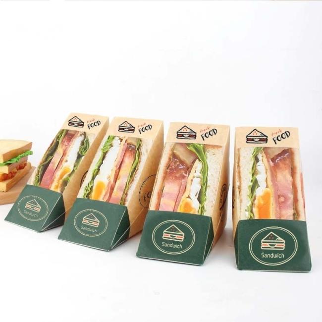 Hot Sale Brown Kraft Food Paper Sandwich-Box with Window Triangular