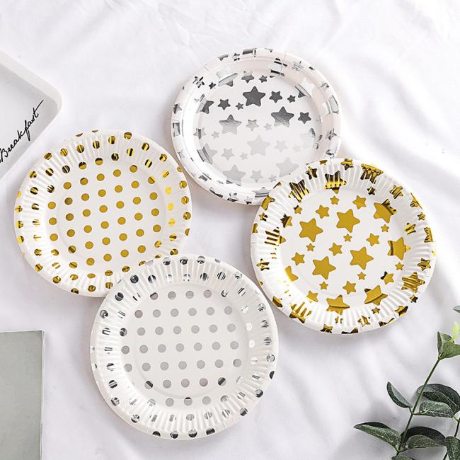 Gold Hot Stamping Happy Birthday Disposable Tableware Set Paper Dish Cup Napkins Plate Kit Festive & Party Supplies Cake Cutlery