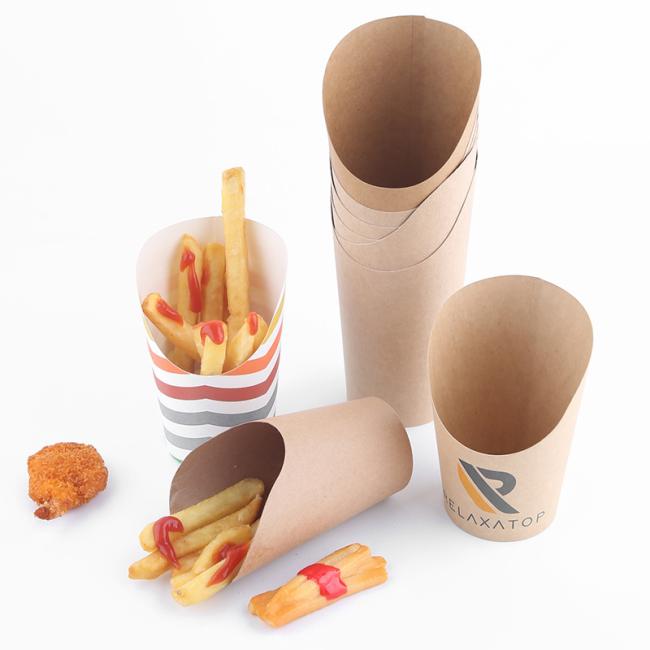 Disposable Wholesale Custom Printed Logo Kraft Paper French Fries Cups Charcuterie Container Takeaway Packaging