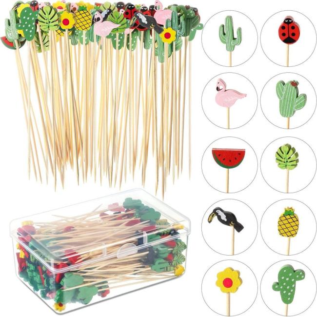 Hot New Products China Suppliers Disposable Decoration Party Natural Bamboo Stick Fruit Skewers with Cartoon Pattern