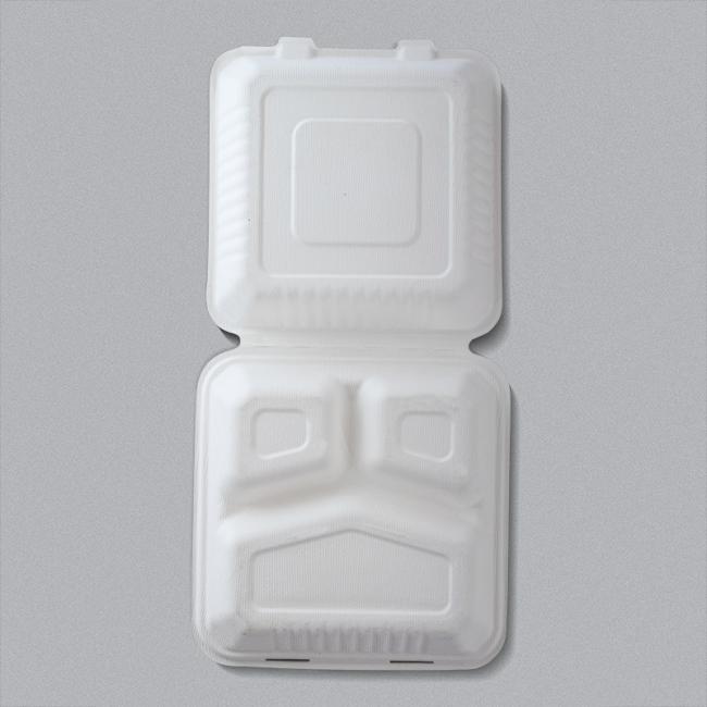 Biodegradable Sugarcane Pulp Take out Food Container 3 Compartment Food Container
