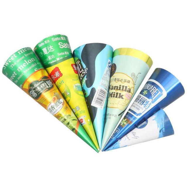 Summer New Customized Logo Sleeving Cone Shaped Ice Cream Paper Holder with Pointed Bottom and Flat Wave Top Cup for Ice Cream