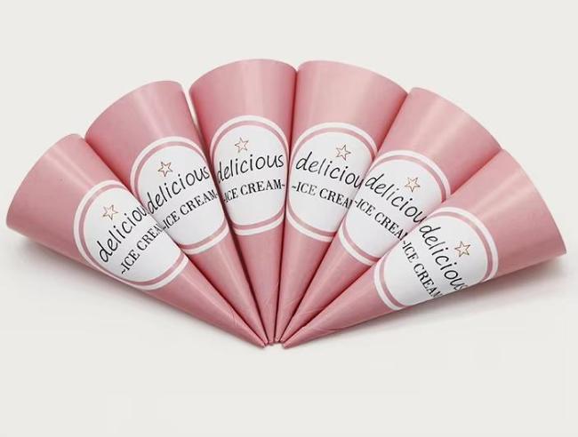 Summer New Customized Logo Sleeving Cone Shaped Ice Cream Paper Holder with Pointed Bottom and Flat Wave Top Cup for Ice Cream
