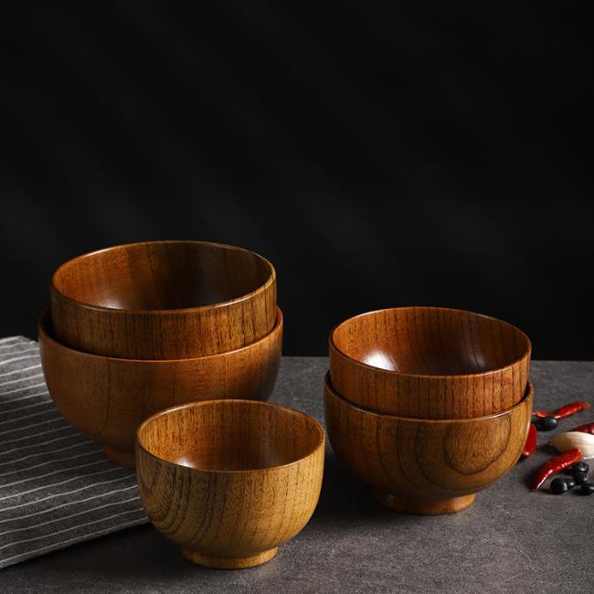 Round Wooden Bowl with Anti Scalding and Thickened Restaurant Wooden Bowl