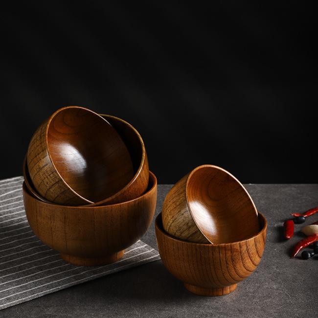 Round Wooden Bowl with Anti Scalding and Thickened Restaurant Wooden Bowl