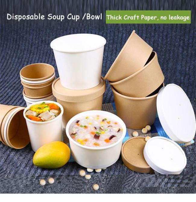Disposable Hot Soup Paper Food Bowl with Lid, Pastel Soup Bowl with Transparent Lid