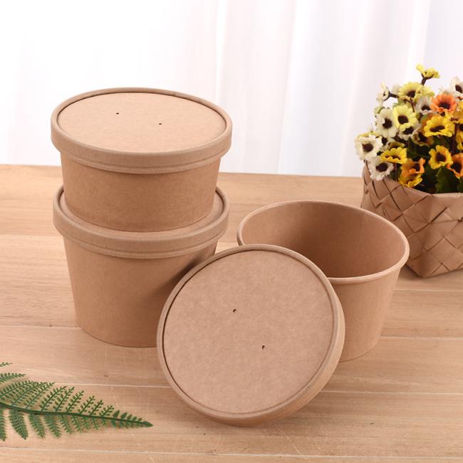 Disposable Hot Soup Paper Food Bowl with Lid, Pastel Soup Bowl with Transparent Lid