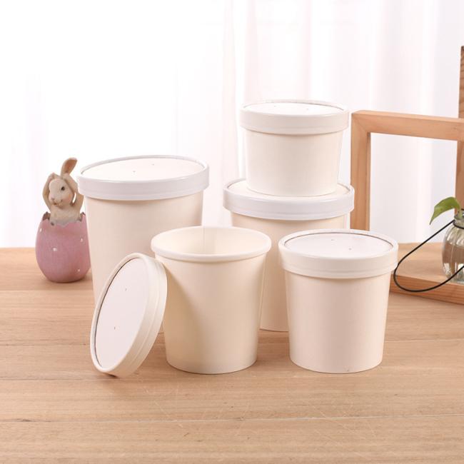 Disposable Hot Soup Paper Food Bowl with Lid, Pastel Soup Bowl with Transparent Lid