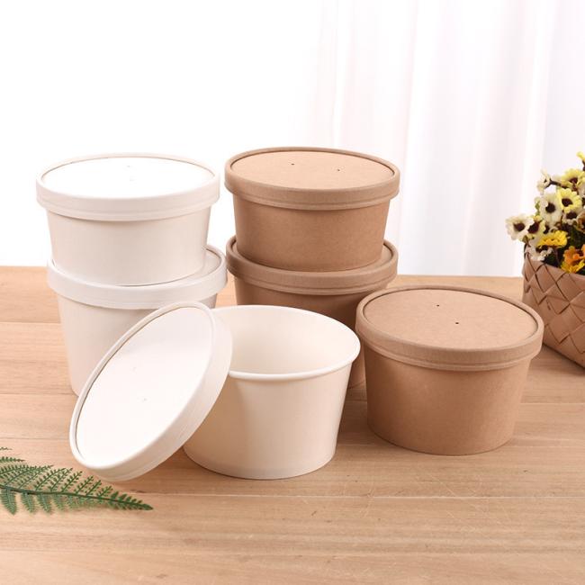 Disposable Hot Soup Paper Food Bowl with Lid, Pastel Soup Bowl with Transparent Lid