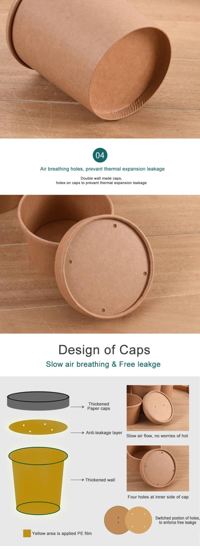 Disposable Hot Soup Paper Food Bowl with Lid, Pastel Soup Bowl with Transparent Lid