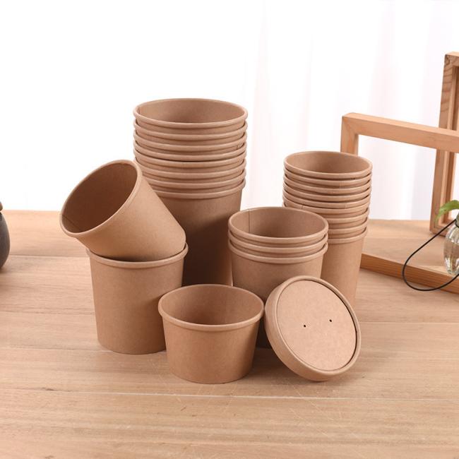 Hot Sale Fast Food Salad Fried Rice Takeaway Paper Boxes Kraft Paper Cardboard Soup Salad Bowl Disposable Lunch Bowl