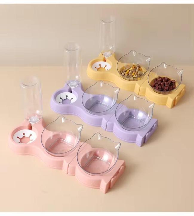 Cat Double Food Bowl Pet Food Water Elevated Pet Feeding Bowl with Raised Stand