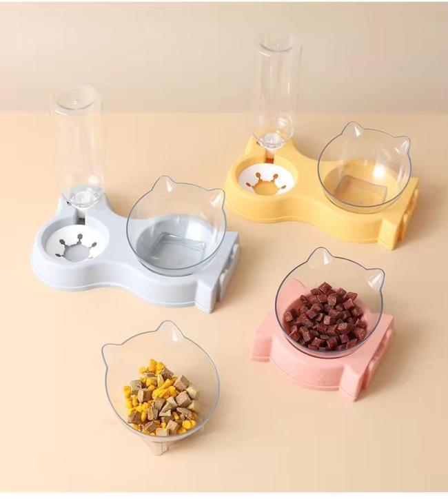 Cat Double Food Bowl Pet Food Water Elevated Pet Feeding Bowl with Raised Stand