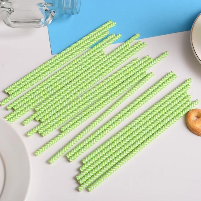 Green Paper Straws Disposable Degradable Paper Straws Creative Party Juice Milk Tea Straws Decorated with Green Bamboo