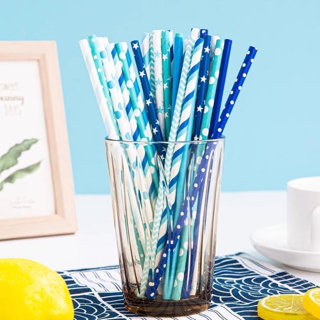Green Paper Straws Disposable Degradable Paper Straws Creative Party Juice Milk Tea Straws Decorated with Green Bamboo