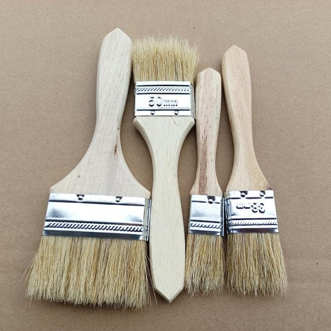 Paint Brush/ Flat Brush/ Natural Black Bristle Brush with Wooden Handle