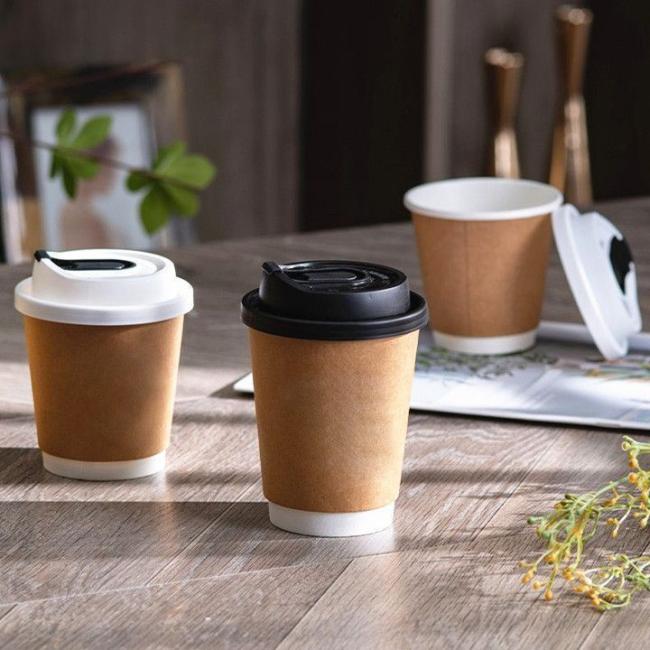 Disposable Double Wall Full Size Customized Design Kraft coffee Cup with Lid