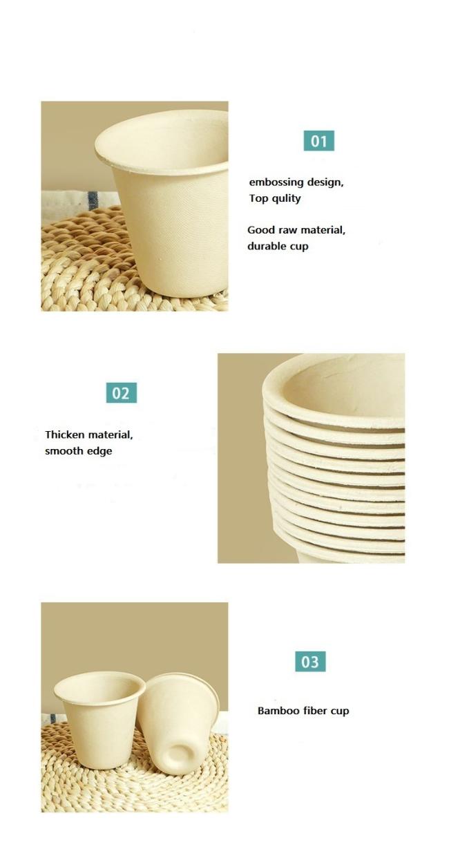 High Quality Customer Size Biodegradable Natural Bamboo Fiber Disposable Cup for Cold or Hot Drinking.