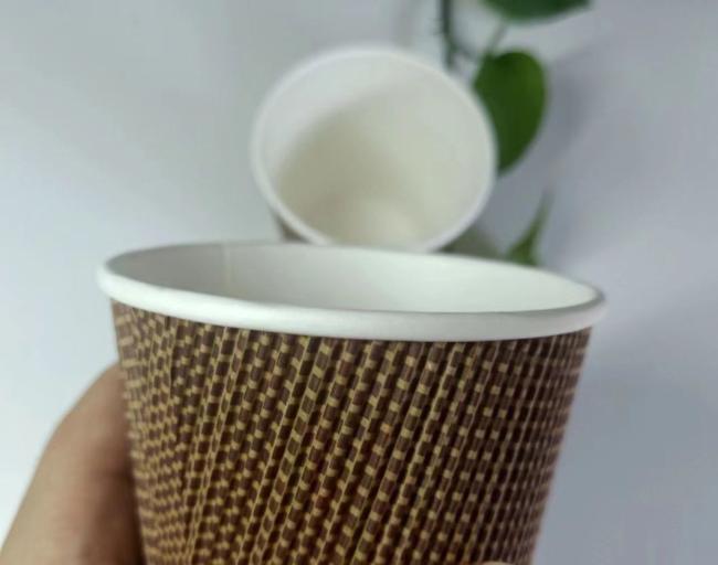 Regular Supply Ripple Wall Disposable Paper Cup 8 Oz 260 GSM+18PE+250 GSM Hot Drinking Coffee Cup with Lid