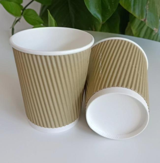 Regular Supply Ripple Wall Disposable Paper Cup 8 Oz 260 GSM+18PE+250 GSM Hot Drinking Coffee Cup with Lid