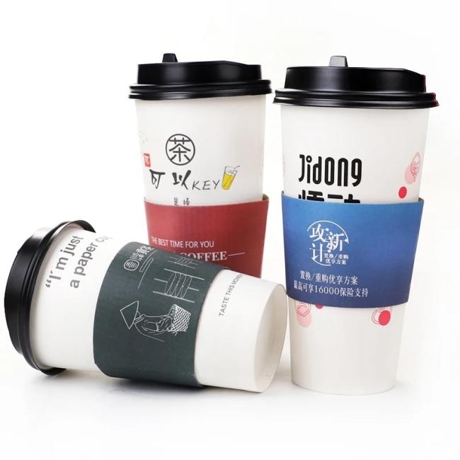 Free Sample Disposable Single Wall Bamboo Fiber Pulp Hot Coffee Paper Cup with Sleeves and Lid