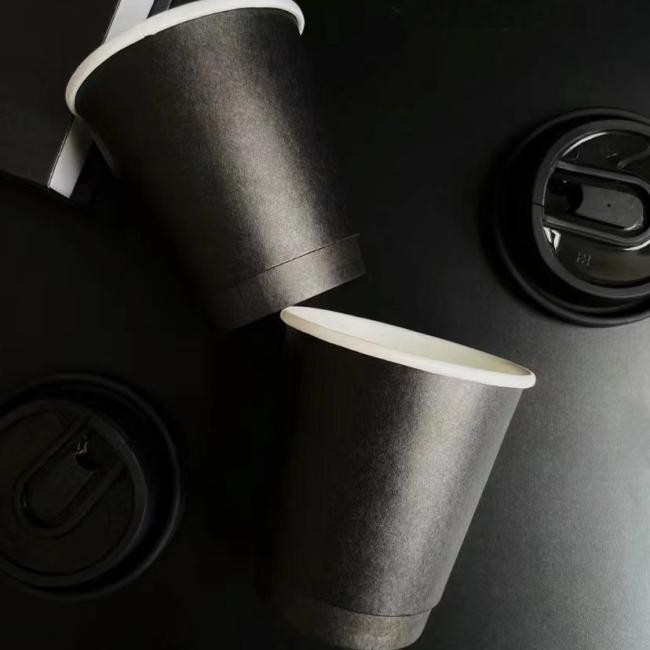 Customizable 90 Caliber Disposable Milk Tea Cup Pure Black Double-Layer Hollow Paper Cup Thickened Anti-Scalding Black Warrior Paper Cup