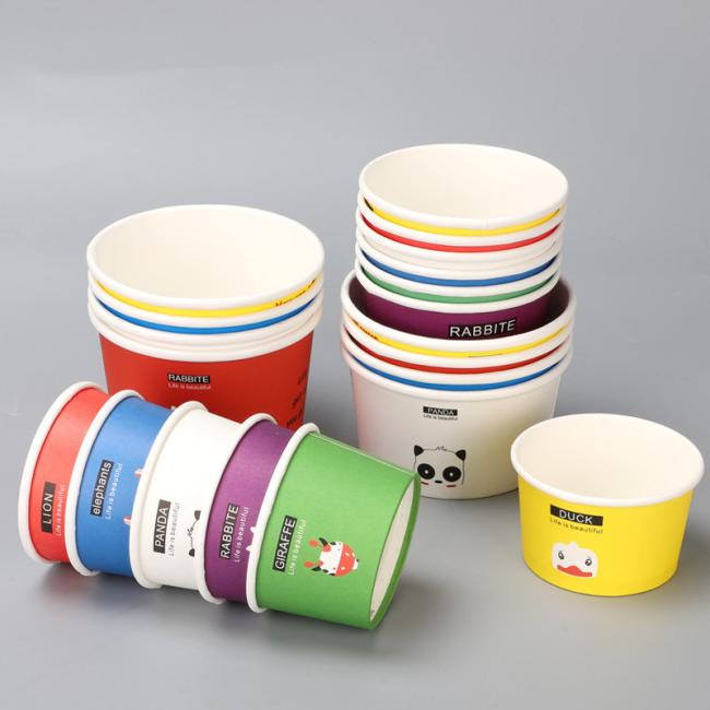 Custom Logo Printed Ice Cream Paper Cup Frozen Yogurt Gelato Bowls 3/4/5/8/12/16oz Disposable Single Wall Paper Cup