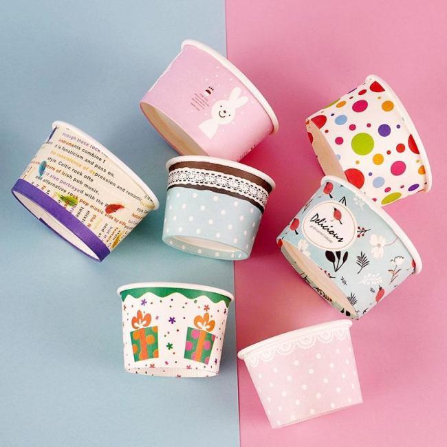 Custom Logo Printed Ice Cream Paper Cup Frozen Yogurt Gelato Bowls 3/4/5/8/12/16oz Disposable Single Wall Paper Cup