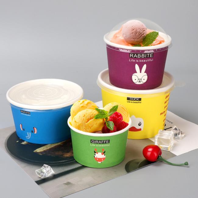 Custom Logo Printed Ice Cream Paper Cup Frozen Yogurt Gelato Bowls 3/4/5/8/12/16oz Disposable Single Wall Paper Cup