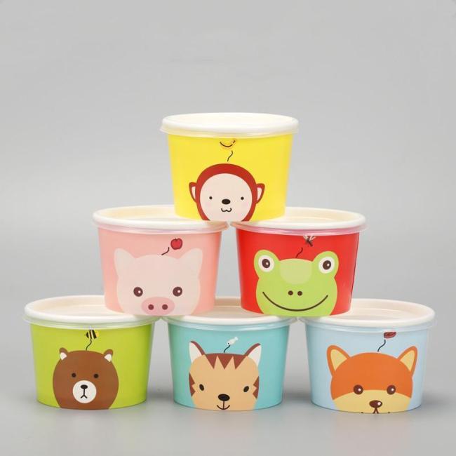 Custom Logo Printed Ice Cream Paper Cup Frozen Yogurt Gelato Bowls 3/4/5/8/12/16oz Disposable Single Wall Paper Cup