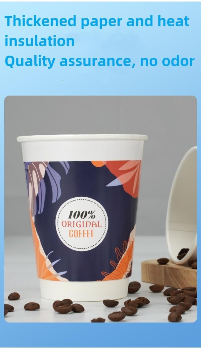 Eco Friendly Disposable Full Printing Color 12oz 16oz Ripple Double Wall Customized Coffee Paper Cups for Hot Water Drinking