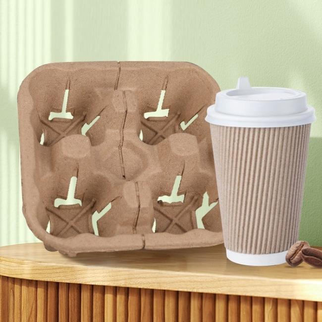 Disposable Customized Kraft Take Away Drink Eco Paper Coffee Cardboard Cup Holders Carrier Packing