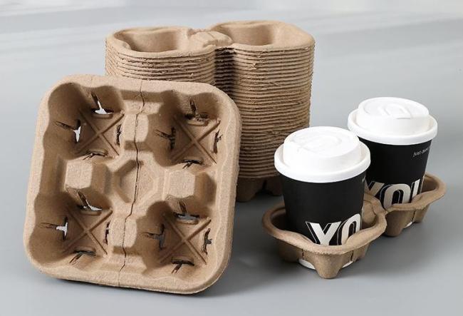Cup Carrier Customized Cheap 100% Biodegradable Brown Hot Drink Craft Disposable Cup Holder Tray Carrier Paper Cup Holder